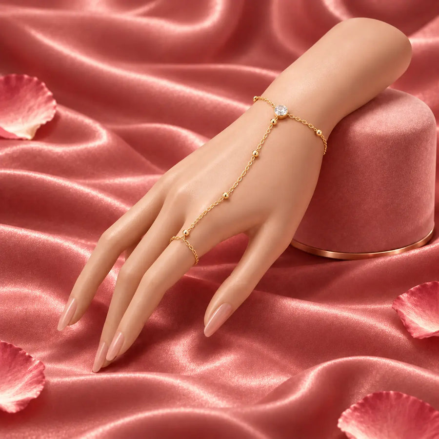 Lumière Solitaire Clear Stone Gold Tone Minimal Hand Chain for Women