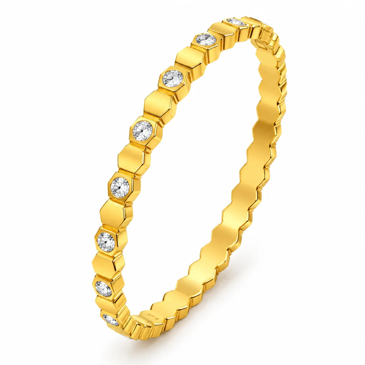 Celeste Lumière Geometric Clear Stone Gold Tone Bangle Bracelet