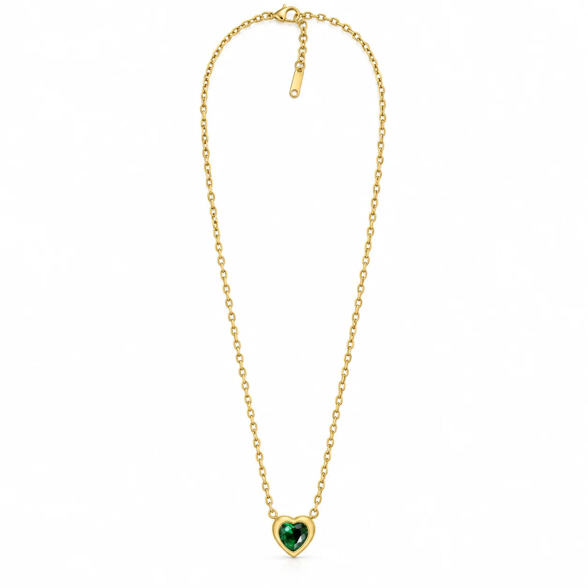 Verdant Amour Green Heart Stone Gold Tone Pendant Necklace