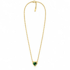 Verdant Amour Green Heart Stone Gold Tone Pendant Necklace