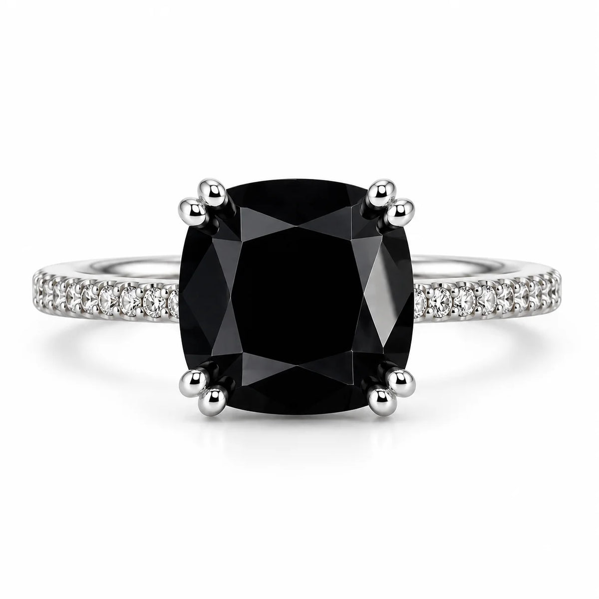 Midnight Étoile Cushion Cut Black Stone Pave Statement Ring
