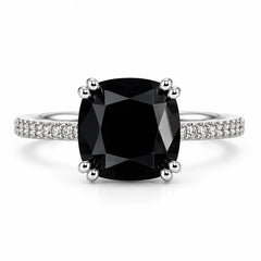 Midnight Étoile Cushion Cut Black Stone Pave Statement Ring