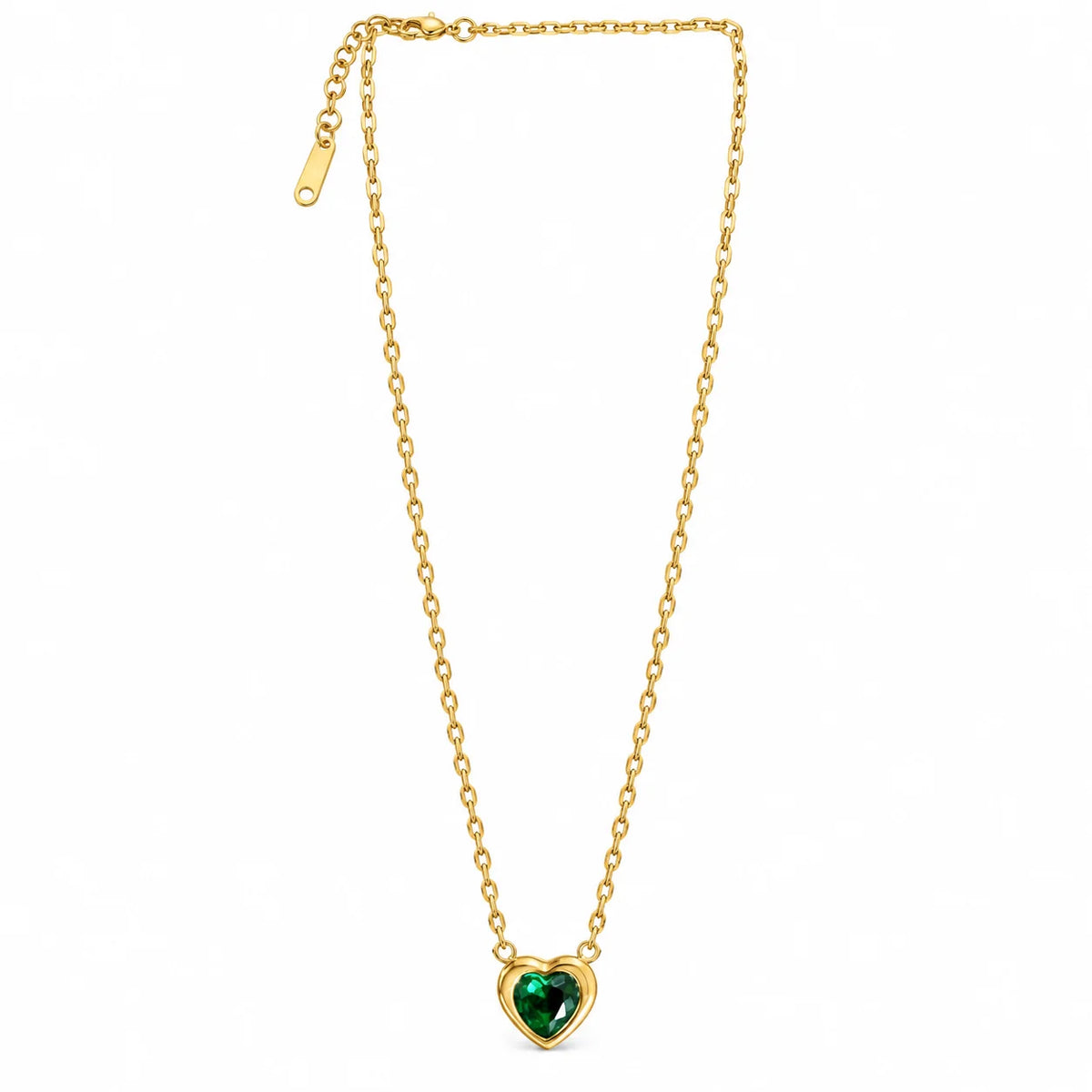 Verdant Amour Green Heart Stone Gold Tone Pendant Necklace