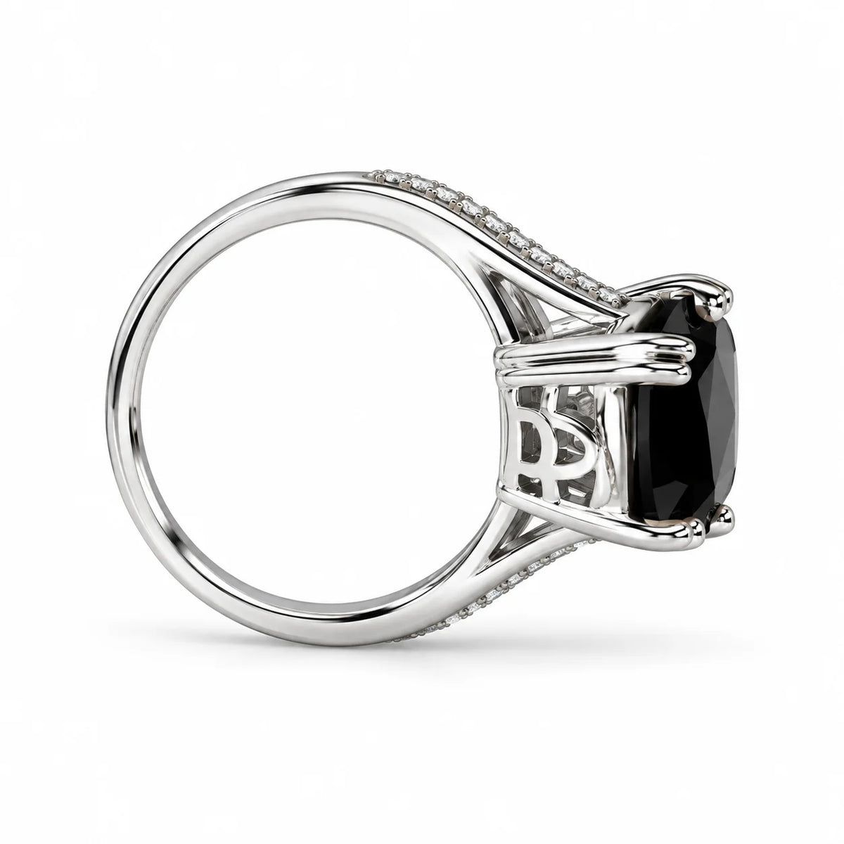 Midnight Étoile Cushion Cut Black Stone Pave Statement Ring