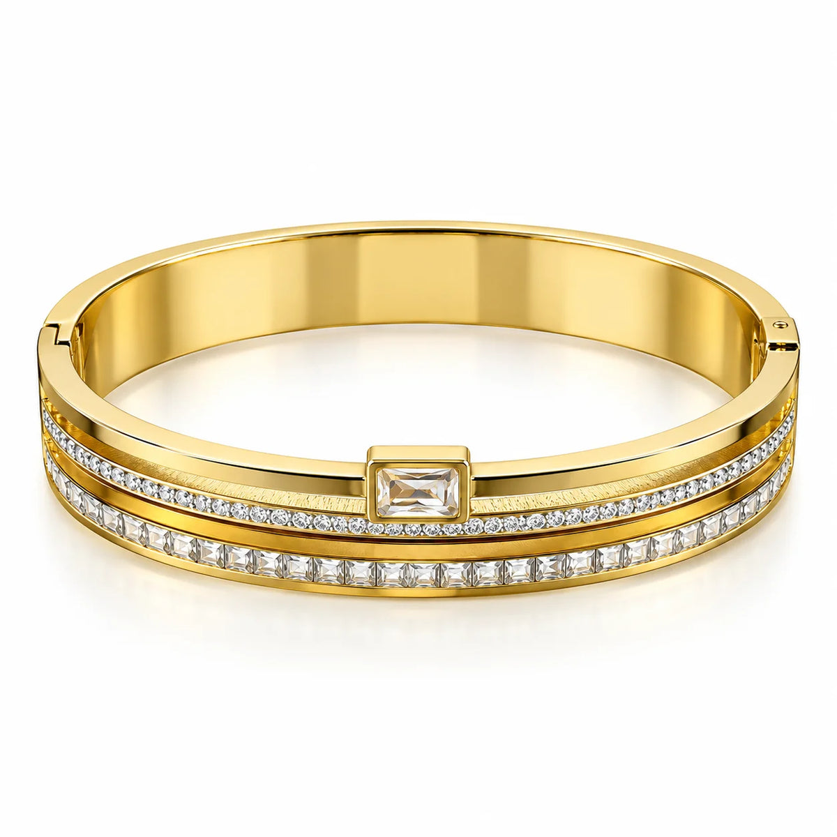 Maison Éclat Double Row Clear Stone Gold Tone Luxury Bangle Bracelet