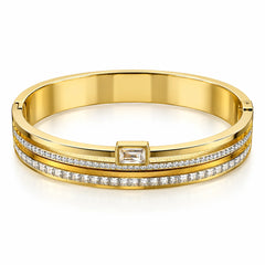 Maison Éclat Double Row Clear Stone Gold Tone Luxury Bangle Bracelet