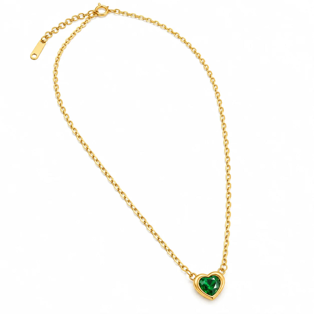 Verdant Amour Green Heart Stone Gold Tone Pendant Necklace