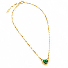Verdant Amour Green Heart Stone Gold Tone Pendant Necklace