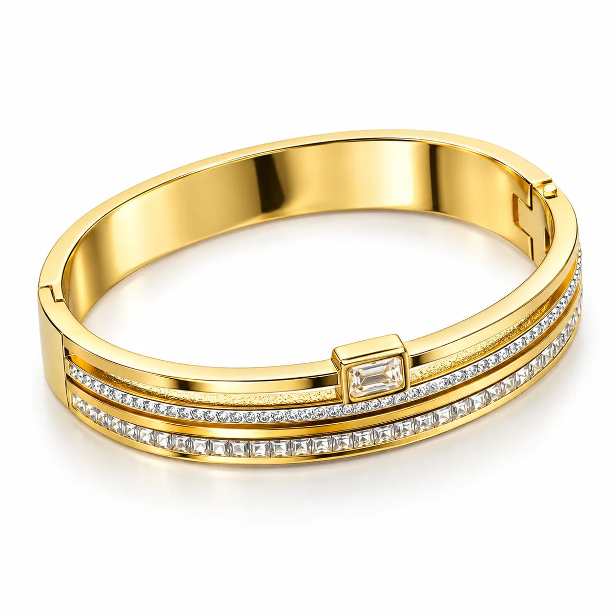 Maison Éclat Double Row Clear Stone Gold Tone Luxury Bangle Bracelet