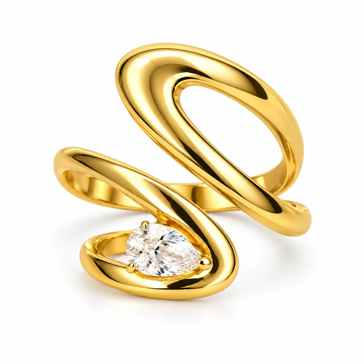 Aurelia Serpentine Pear Cut Sculptural Gold Statement Ring