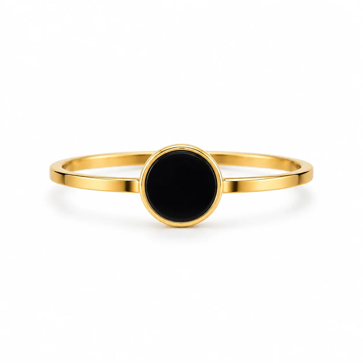 Noir Éclipse Round Black Centre Minimalist Gold Statement Ring