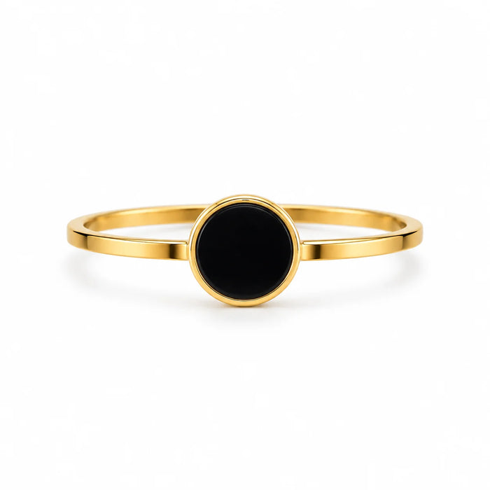 Noir Éclipse Round Black Centre Minimalist Gold Statement Ring