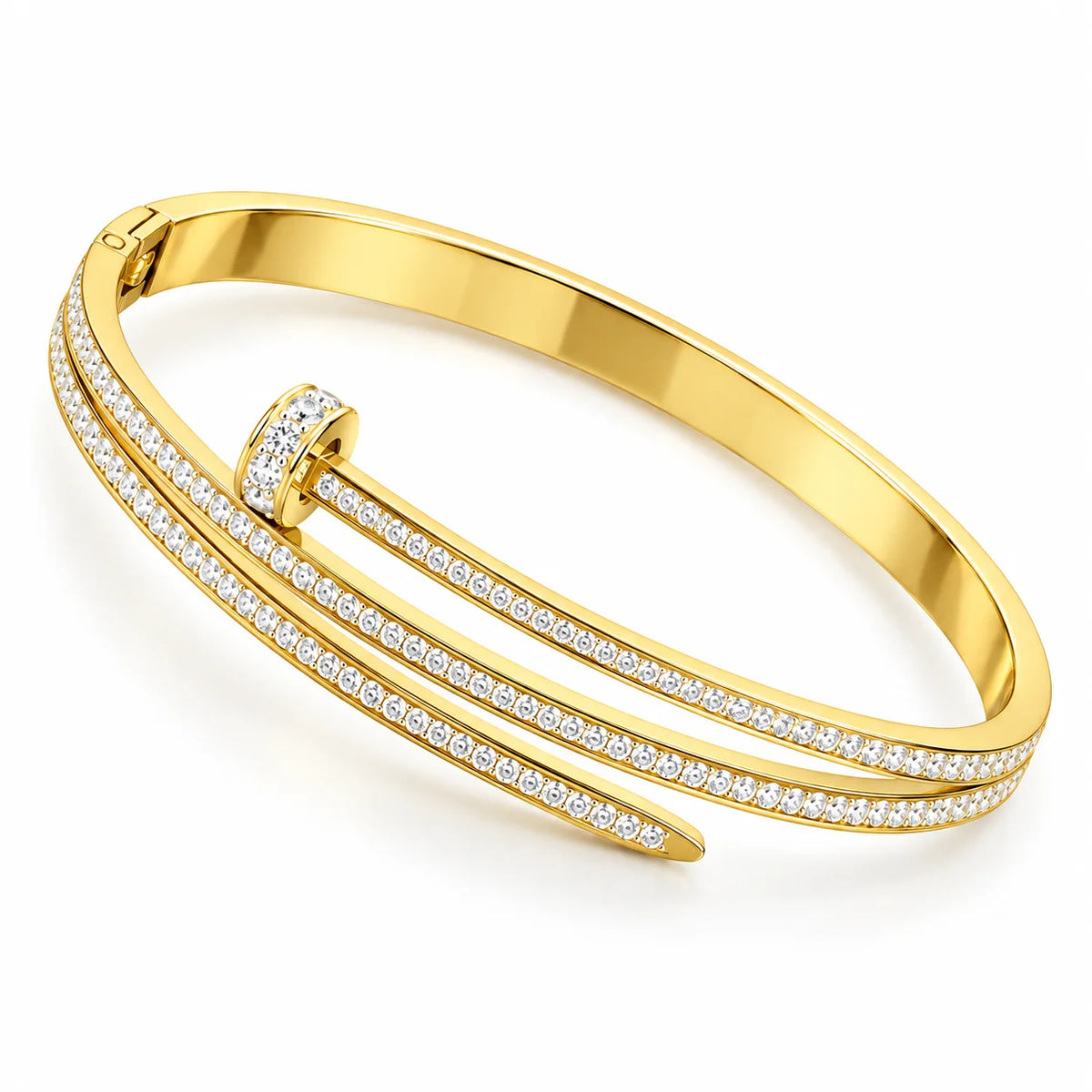 Élan Clou Triple Row Clear Stone Gold Tone Luxury Bangle Bracelet