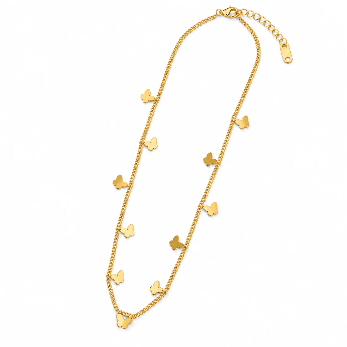 Celestia Flutter Nine Butterfly Gold Tone Luxury Charm Necklace