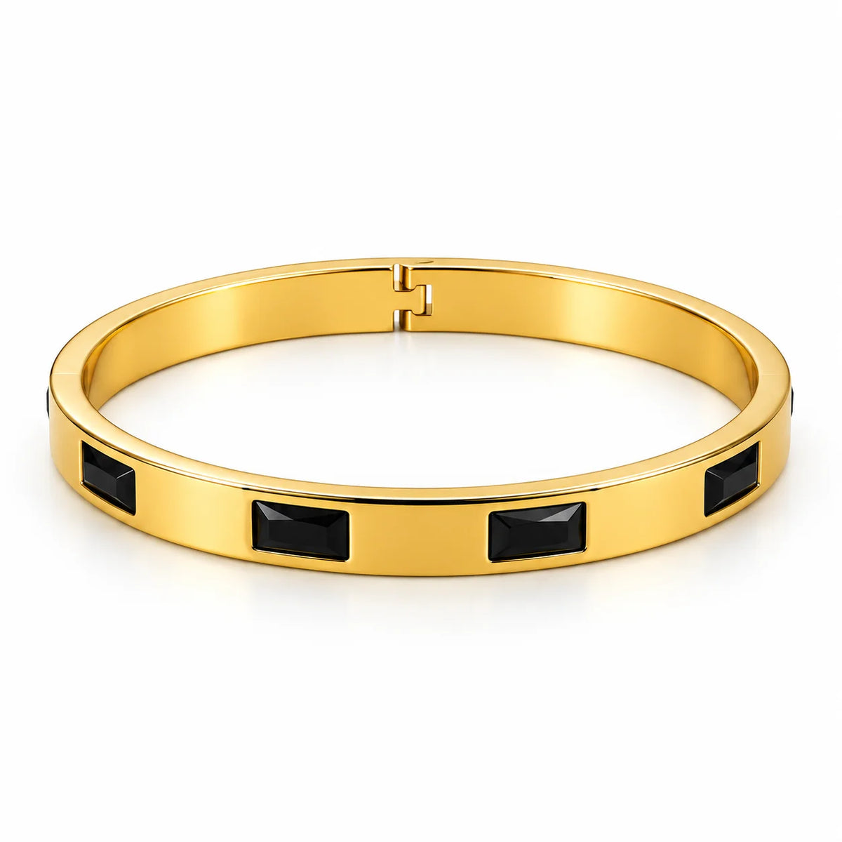 Noir Axis Rectangular Black Accent Gold Tone Luxury Bangle Bracelet