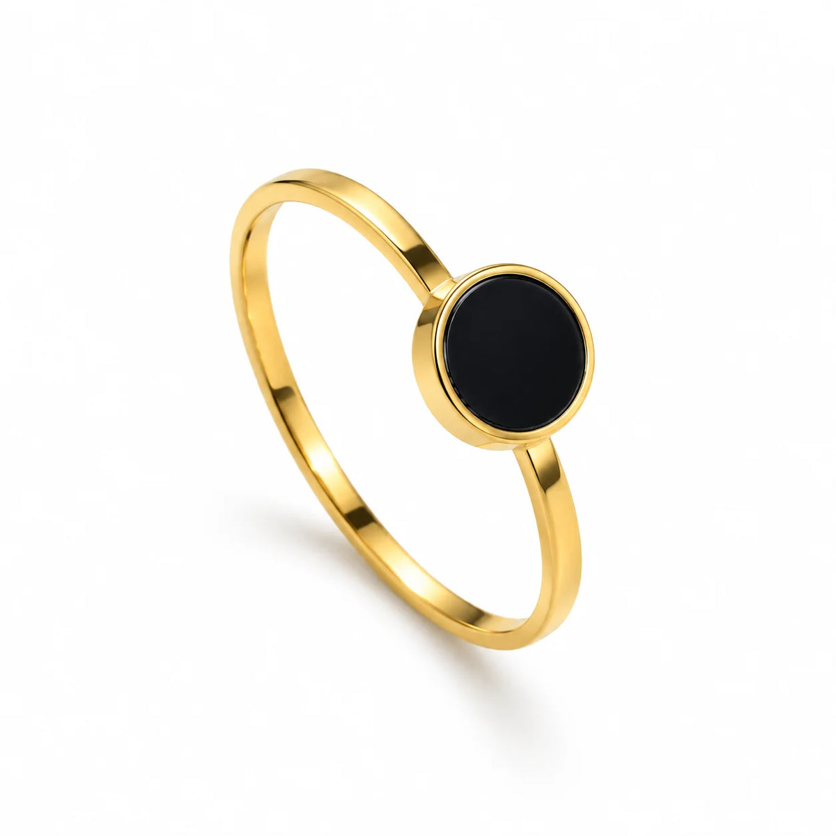 Noir Éclipse Round Black Centre Minimalist Gold Statement Ring