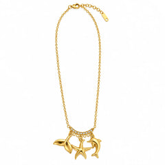 Marina Celeste Ocean Charm Gold Tone Crystal Accent Luxury Necklace