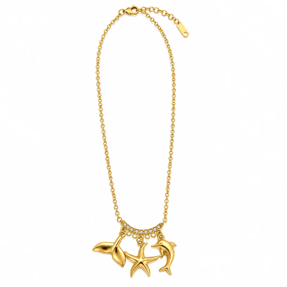 Marina Celeste Ocean Charm Gold Tone Crystal Accent Luxury Necklace