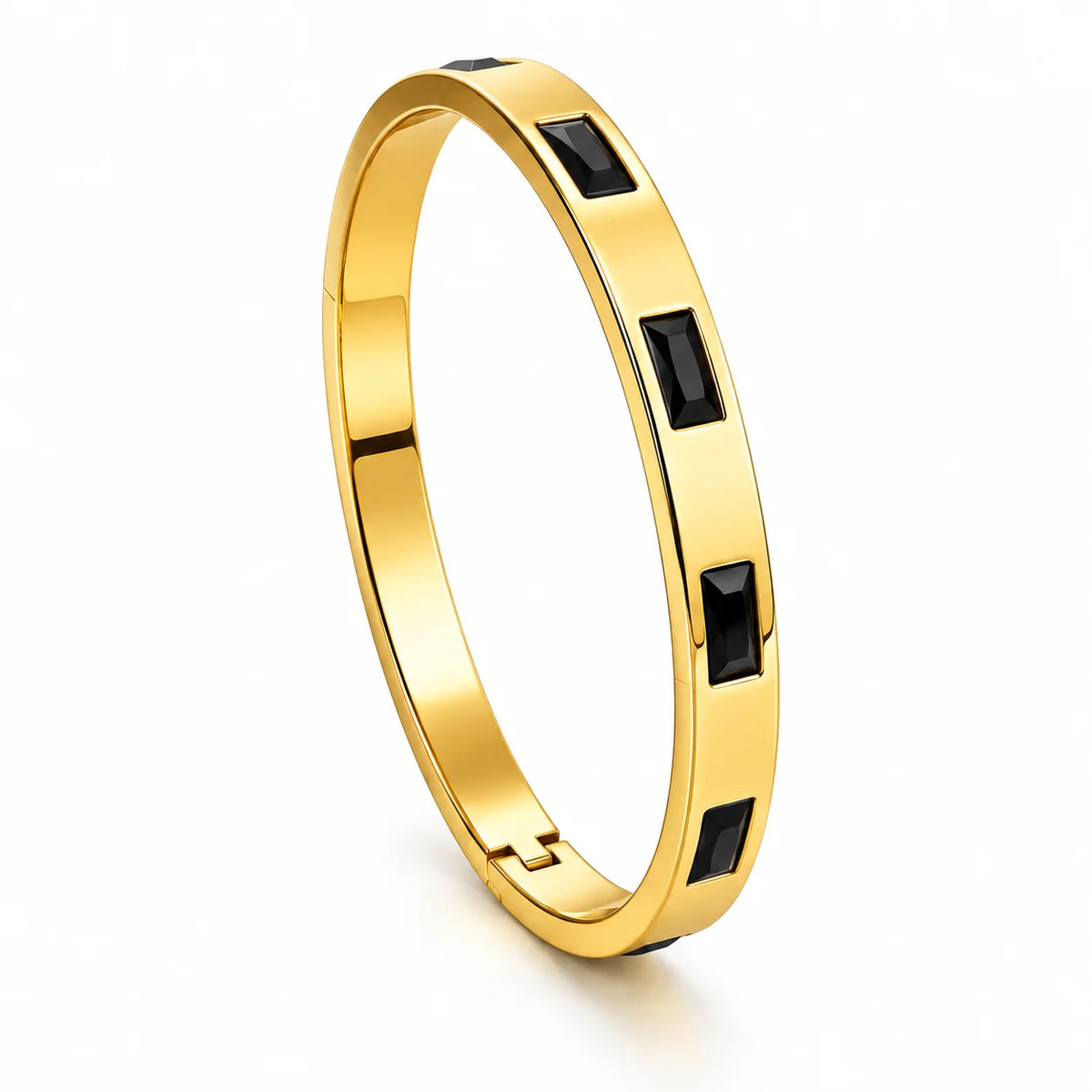 Noir Axis Rectangular Black Accent Gold Tone Luxury Bangle Bracelet