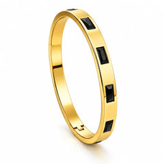 Noir Axis Rectangular Black Accent Gold Tone Luxury Bangle Bracelet