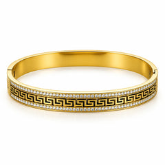 Imperium Meander Black Greek Key Gold Tone Luxury Bangle Bracelet