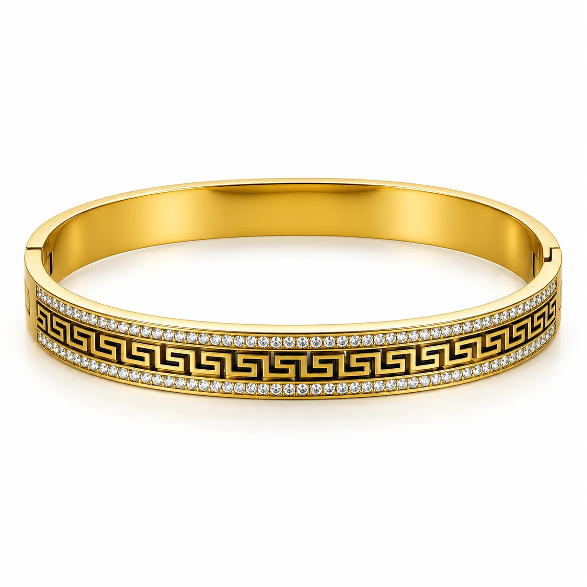 Imperium Meander Black Greek Key Gold Tone Luxury Bangle Bracelet