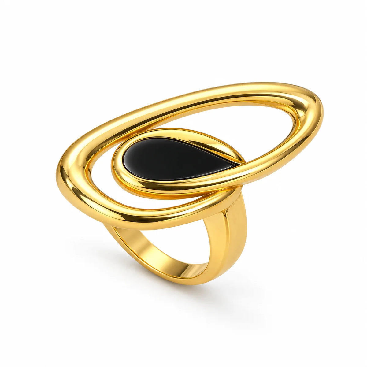 Noir Aurelia Oval Sculptural Gold Openwork Statement Ring