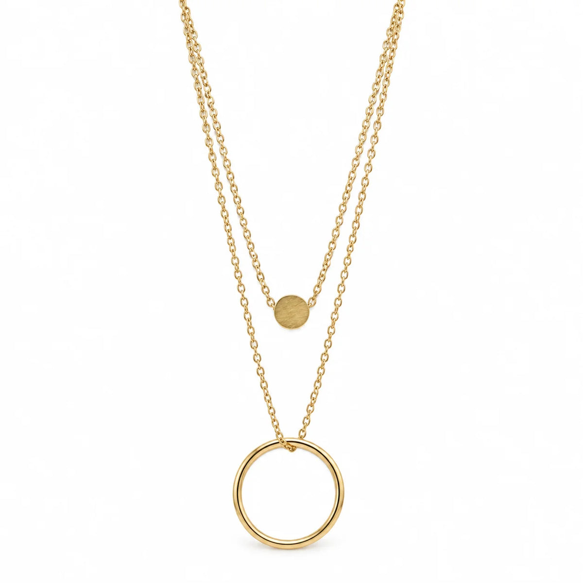 Aurielle Double Layer Minimal Circle Pendant Gold Tone Luxury Necklace
