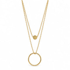 Aurielle Double Layer Minimal Circle Pendant Gold Tone Luxury Necklace