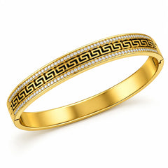 Imperium Meander Black Greek Key Gold Tone Luxury Bangle Bracelet