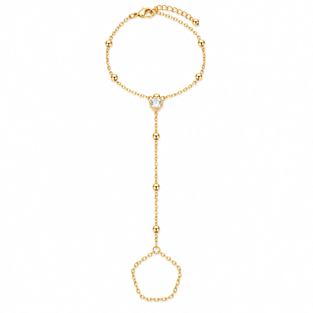 Lumière Solitaire Clear Stone Gold Tone Minimal Hand Chain for Women