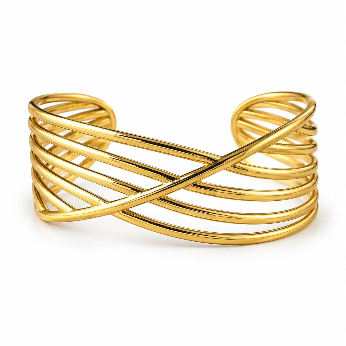 Aurelia Verve Criss Cross Sculptural Gold Tone Cuff Bracelet