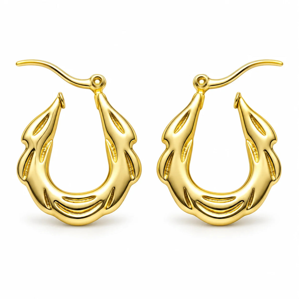 Aurelia Flame Sculptural Openwork Gold Tone Hoop Earrings