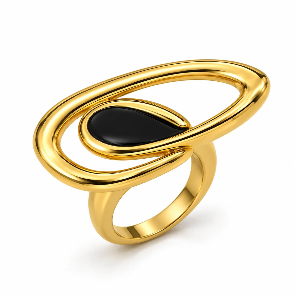 Noir Aurelia Oval Sculptural Gold Openwork Statement Ring