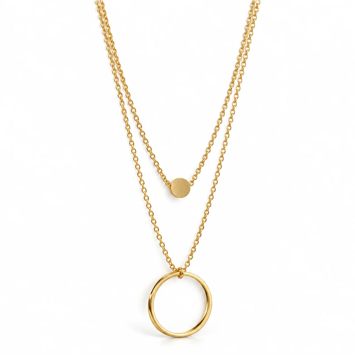 Aurielle Double Layer Minimal Circle Pendant Gold Tone Luxury Necklace