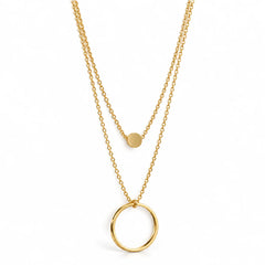 Aurielle Double Layer Minimal Circle Pendant Gold Tone Luxury Necklace
