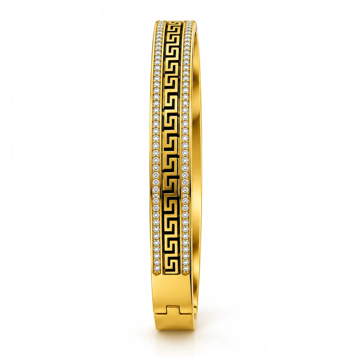 Imperium Meander Black Greek Key Gold Tone Luxury Bangle Bracelet