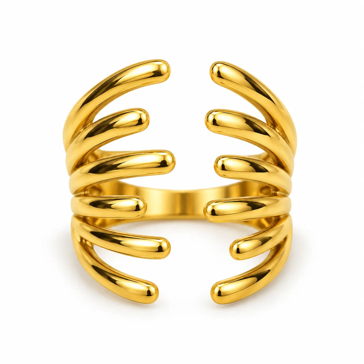 Aurelia Cascade Open Cuff Sculptural Gold Statement Ring