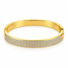 Regal Strata Five Row Clear Accent Gold Tone Luxury Bangle Bracelet