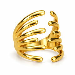 Aurelia Cascade Open Cuff Sculptural Gold Statement Ring