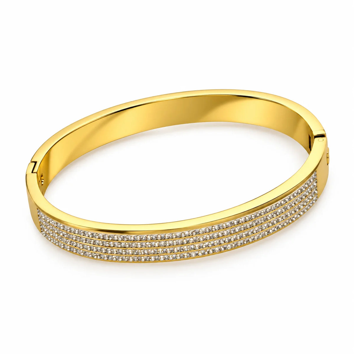 Regal Strata Five Row Clear Accent Gold Tone Luxury Bangle Bracelet