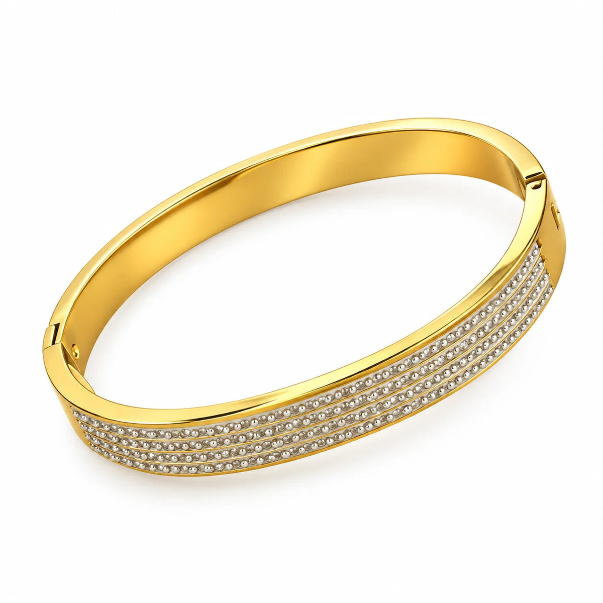 Regal Strata Five Row Clear Accent Gold Tone Luxury Bangle Bracelet