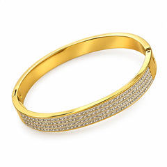 Regal Strata Five Row Clear Accent Gold Tone Luxury Bangle Bracelet