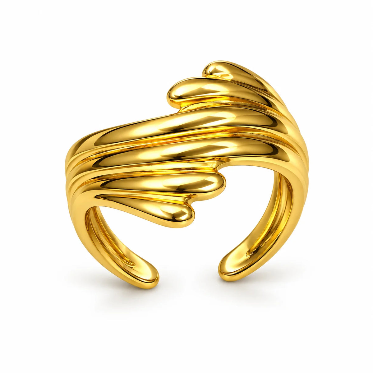 Aurelia Verve Layered Open Cuff Sculptural Gold Statement Ring
