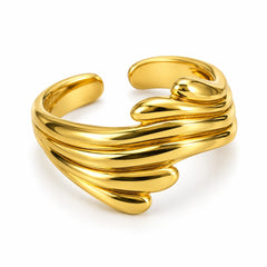 Aurelia Verve Layered Open Cuff Sculptural Gold Statement Ring