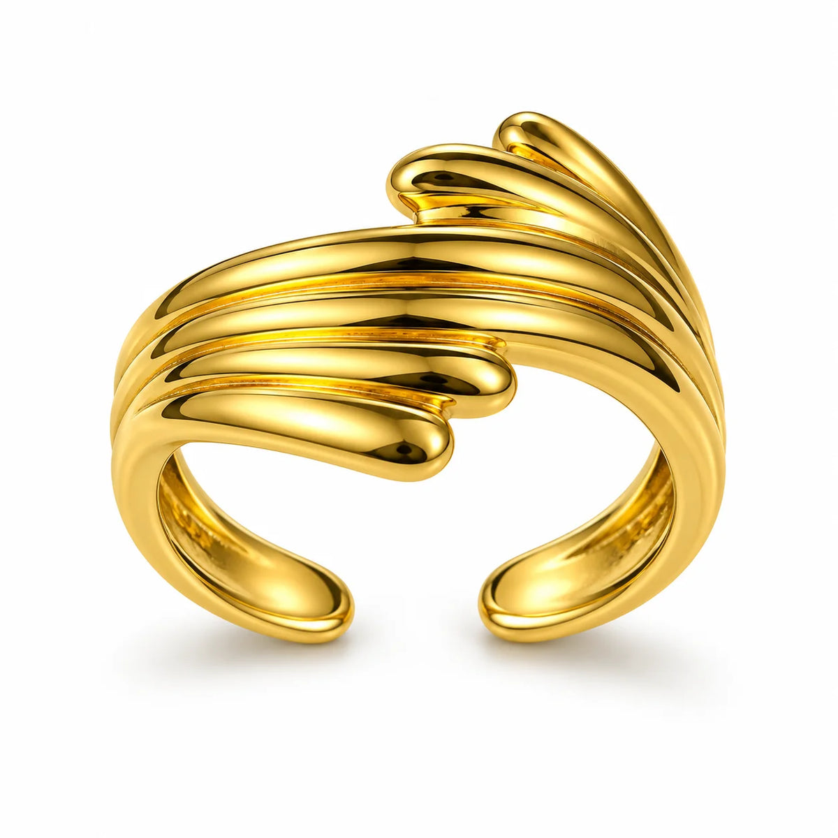 Aurelia Verve Layered Open Cuff Sculptural Gold Statement Ring