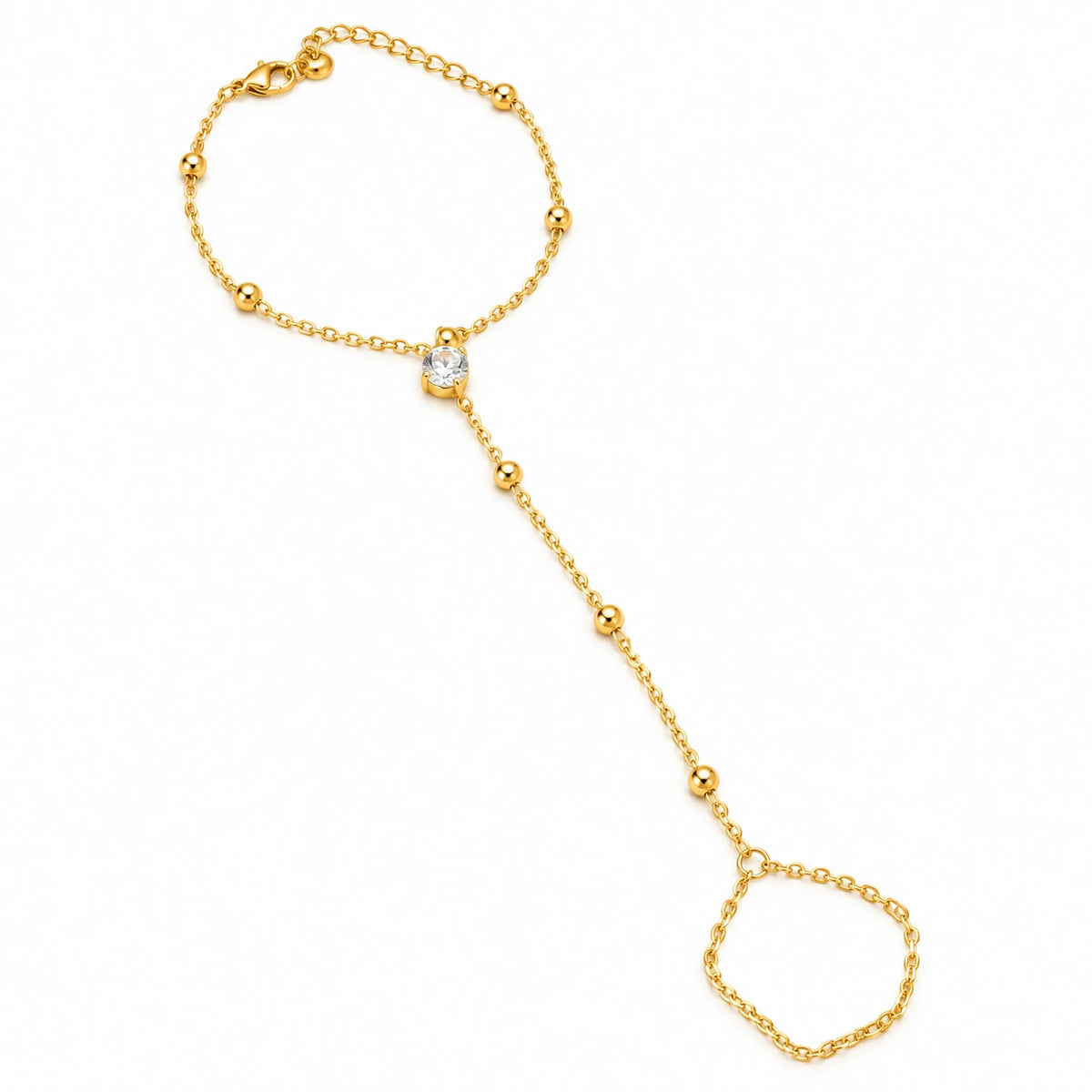 Lumière Solitaire Clear Stone Gold Tone Minimal Hand Chain for Women