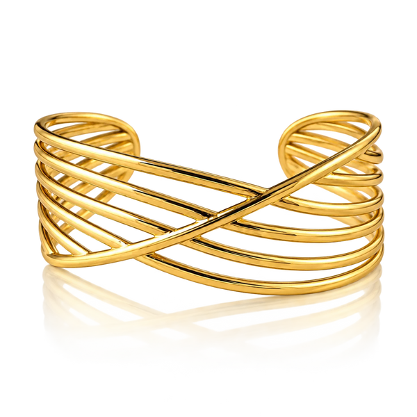 Aurelia Verve Criss Cross Sculptural Gold Tone Cuff Bracelet