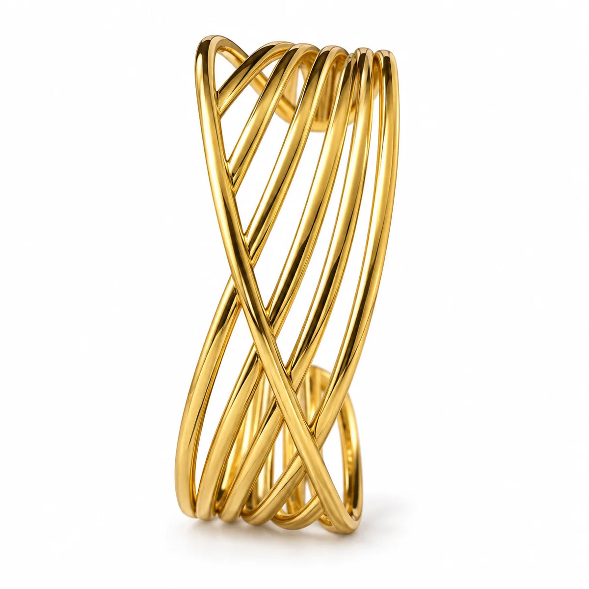 Aurelia Verve Criss Cross Sculptural Gold Tone Cuff Bracelet