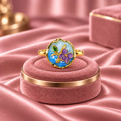 Azure Fleur Medallion Floral Art Gold Statement Ring